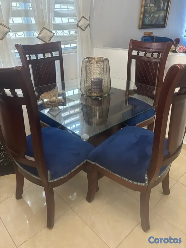 decoración y accesorios - juego de comemedor mesa de cristal cuadrado 4 silla  6