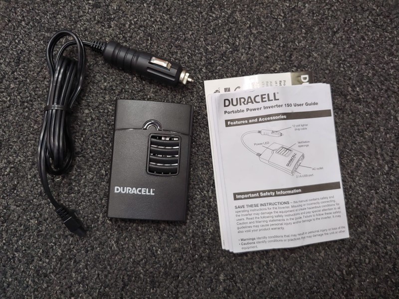 accesorios para vehiculos - Inversor de energía para vehículos Duracell DRINVP150 Negro 150 Watt Portable.