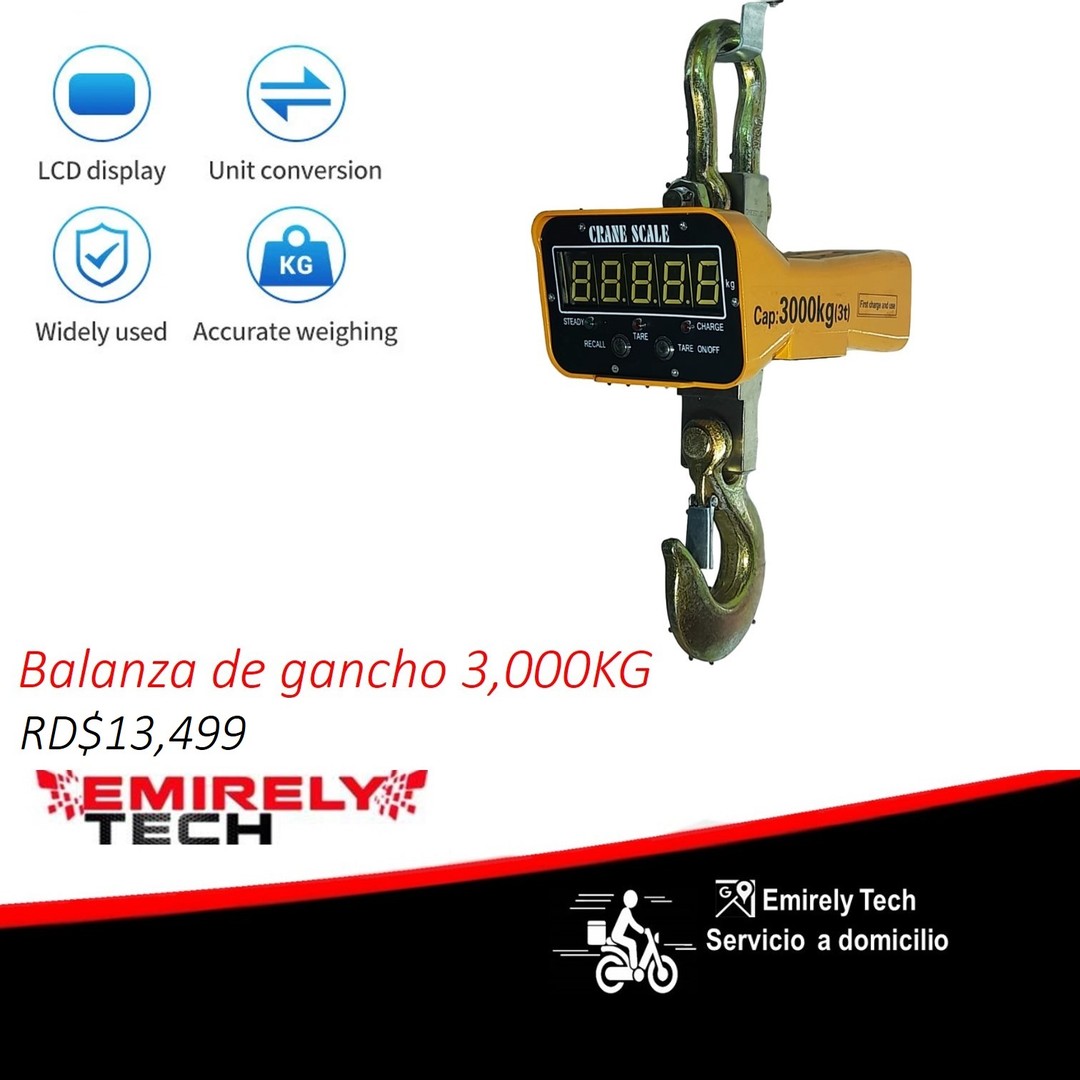 equipos profesionales - Balanza Digital Escala 3000Kg Peso gancho colgante Báscula Mini de grúa portatil