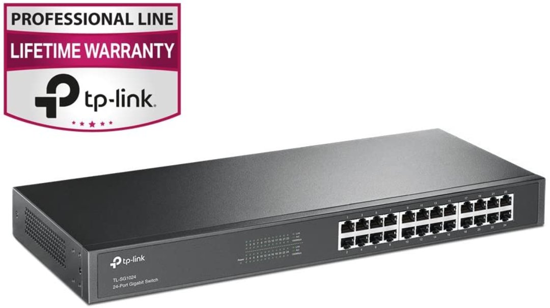 computadoras y laptops - SWITCH 24 PUERTOS TP-LINK TL-SG1024, NO ADMINISTRABLE/RACK, 24 PUERTOS GIGABIT E