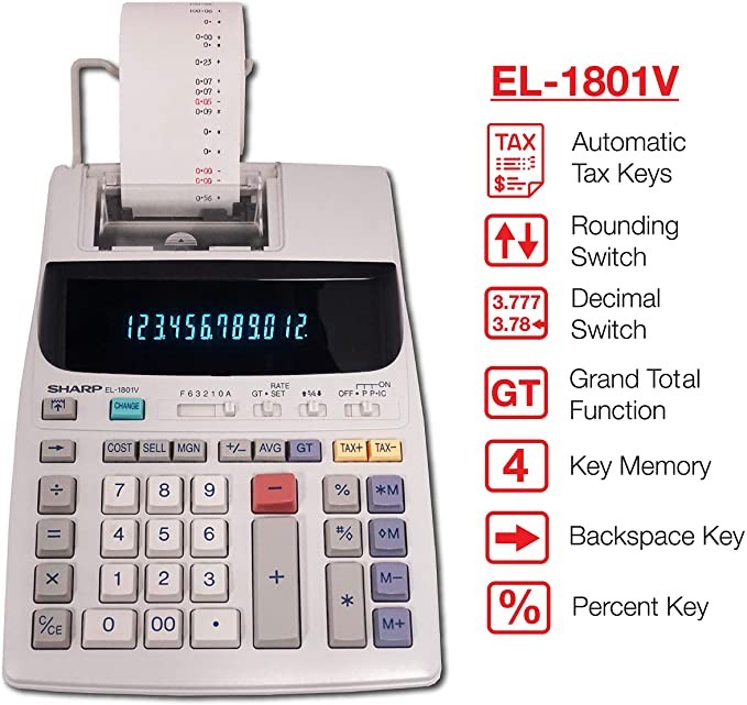 computadoras y laptops - CALCULADORA SHARP  CON PAPEL  12 DIGITOS EL-1801V 