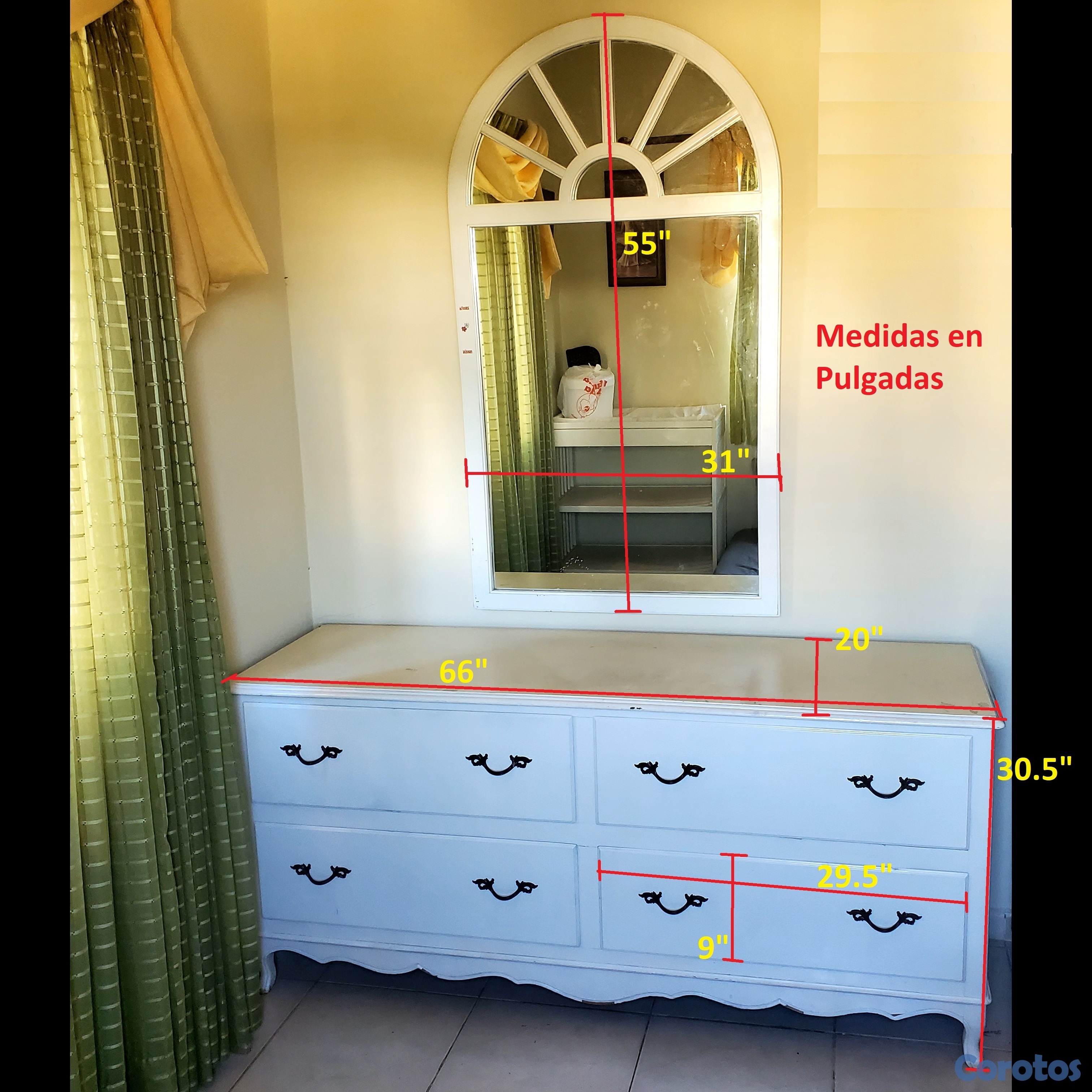 muebles y colchones - Gavetero Comoda 4 cajones. Espejo. Madera Solida 6