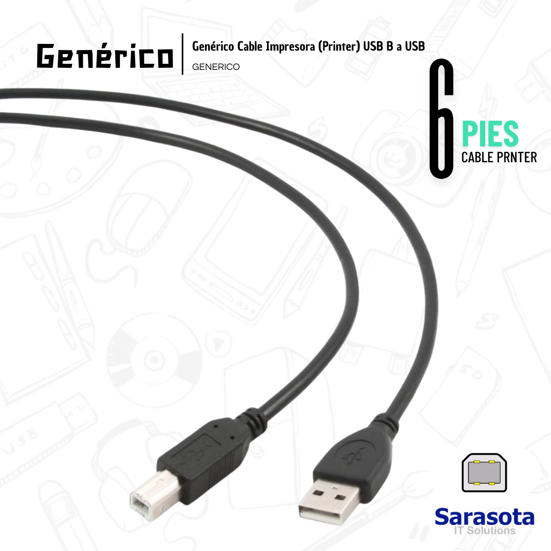 accesorios para electronica - Cable de impresora o Printer, USB a USB-B  6 pies