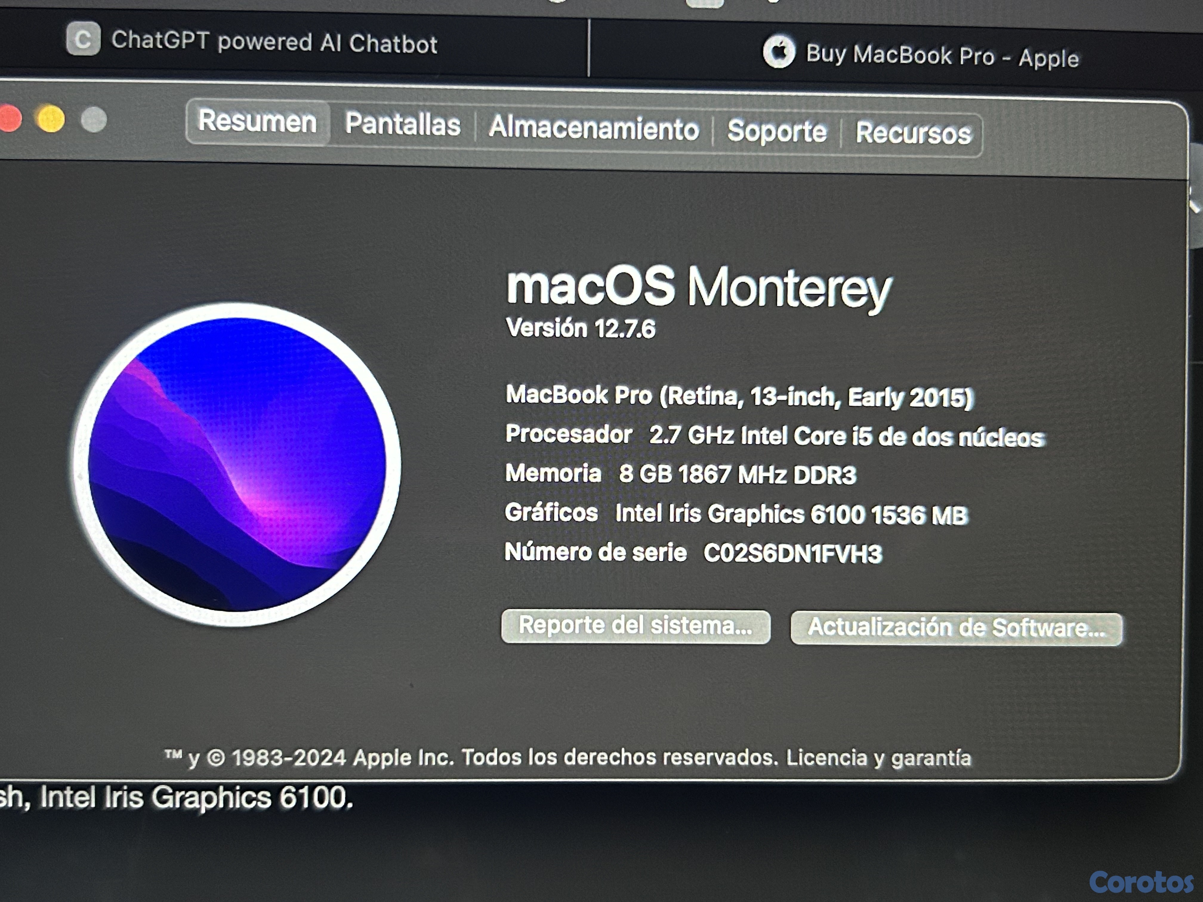 computadoras y laptops - Mackbook Pro 2015 Retina Pantalla 13 Pulgadas 9