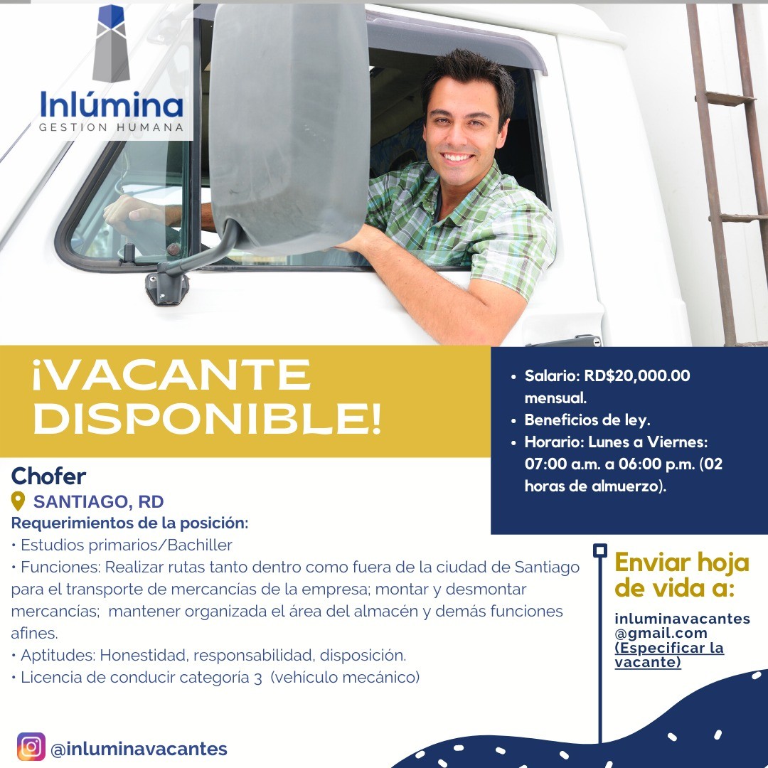 empleos disponibles - CHOFER LICENCIA CATEGORIA 3, SANTIAGO