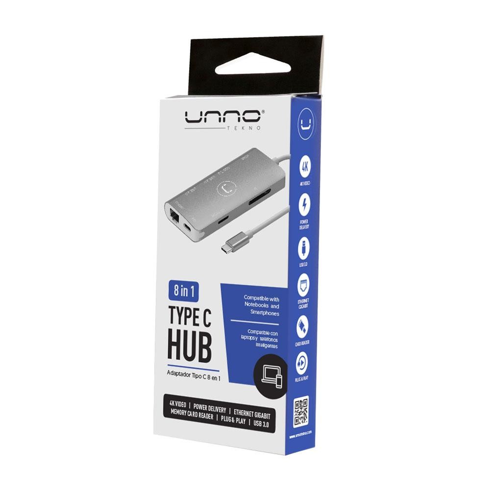 computadoras y laptops - HUB TIPO C 8 EN 1 (3 USB 3.0+MICRO
SD+SD+HDMI+ETHERNET+PD 