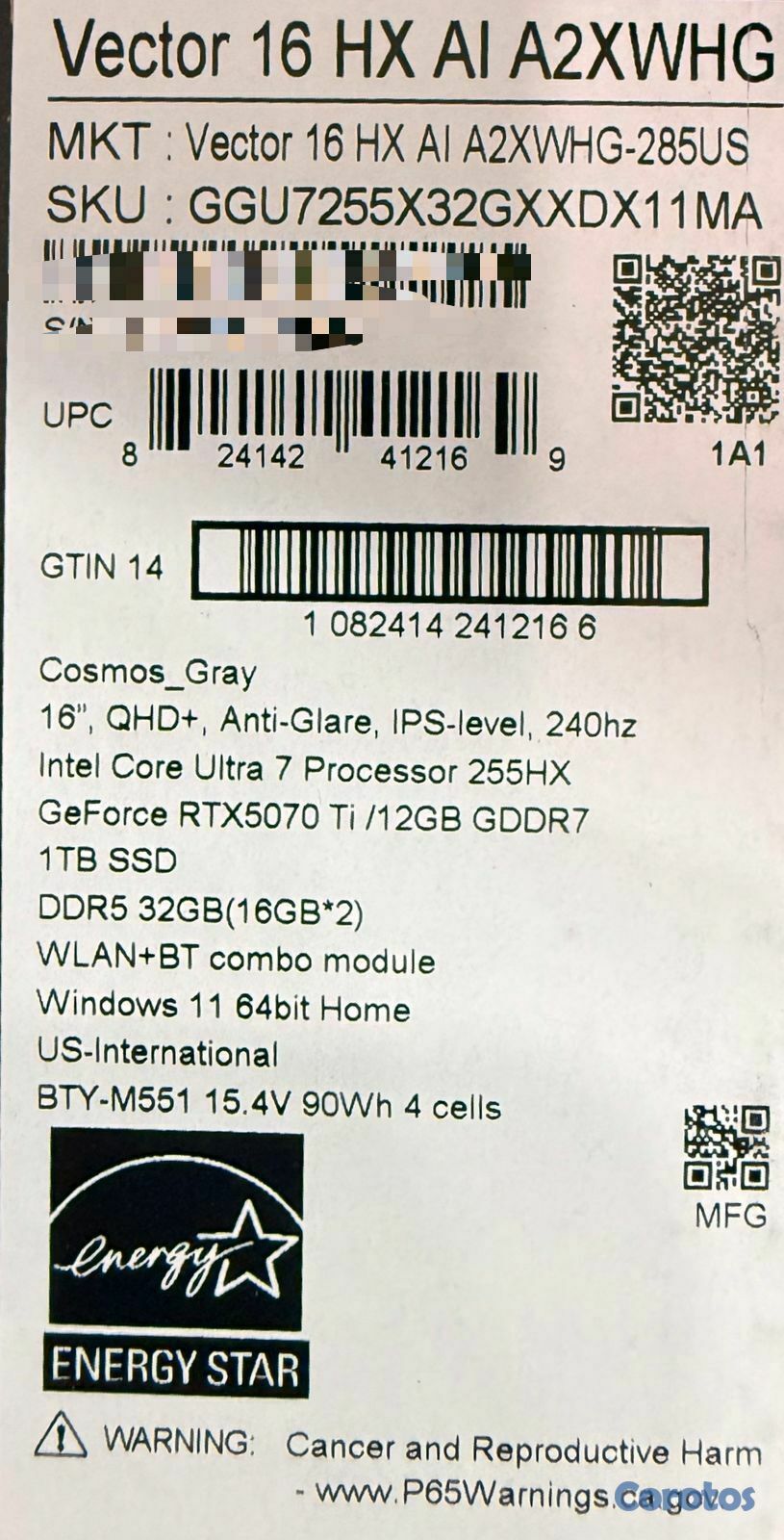 computadoras y laptops - MSI VECTOR 16” ULTRA 7 32GB 1TB SSD RTX-5070Ti 5
