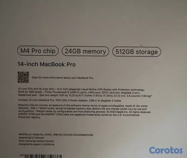 computadoras y laptops - MacBook Pro M4 Pro 14” 24GB/512GB Black Nuevas Sellada 2
