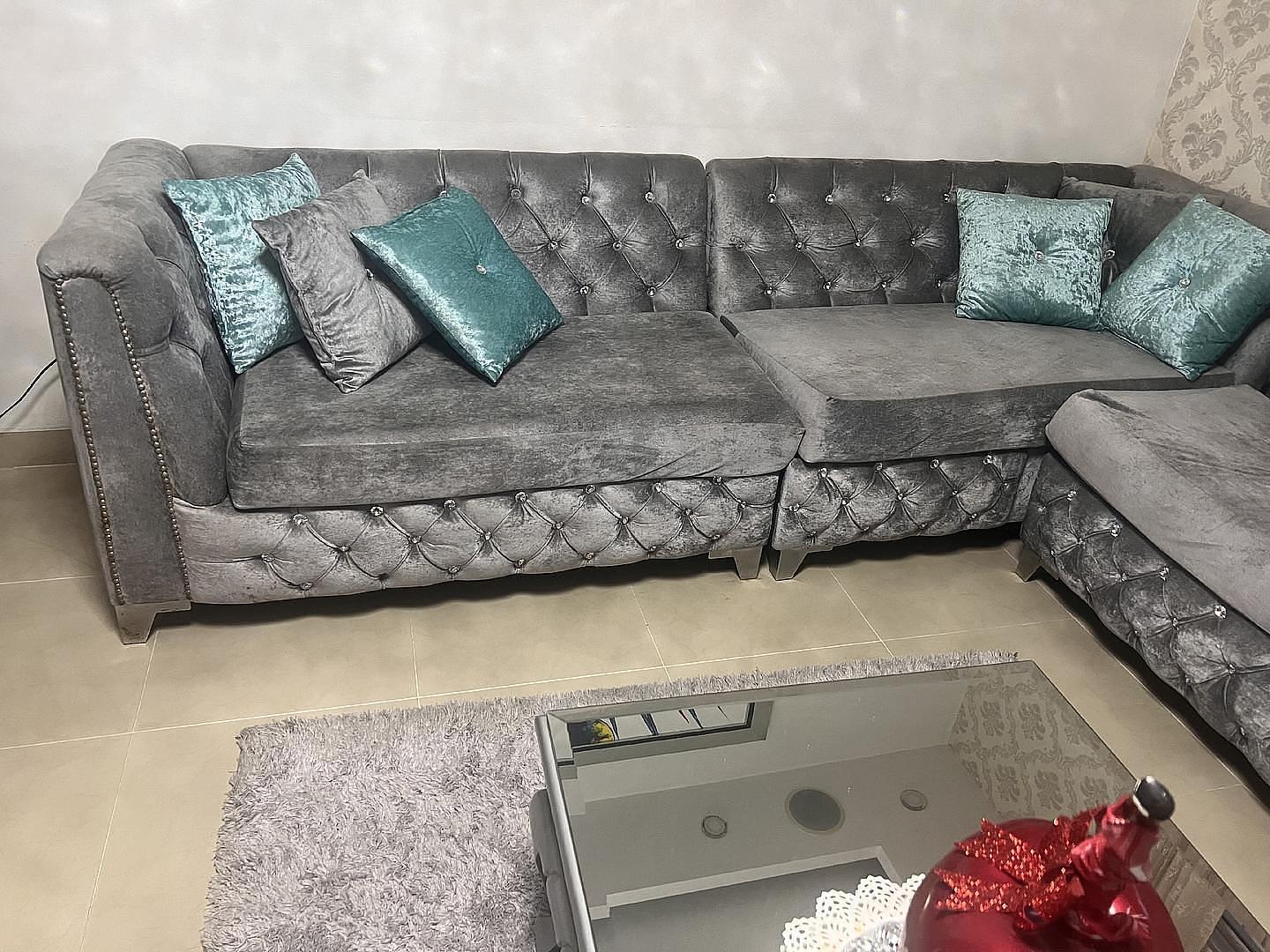 muebles y colchones - Mueble tipo L con mesa de centro tope de cristal 1