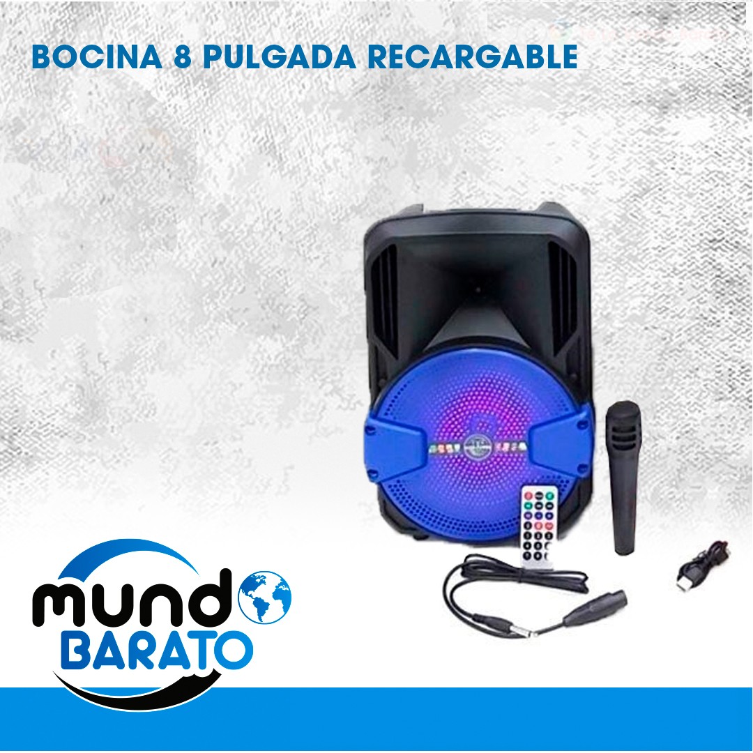 accesorios para electronica - BOCINA PORTATIL 8" PULGADAS BLUETOOTH INALAMBRICO + MICROFONO + CONTROL
