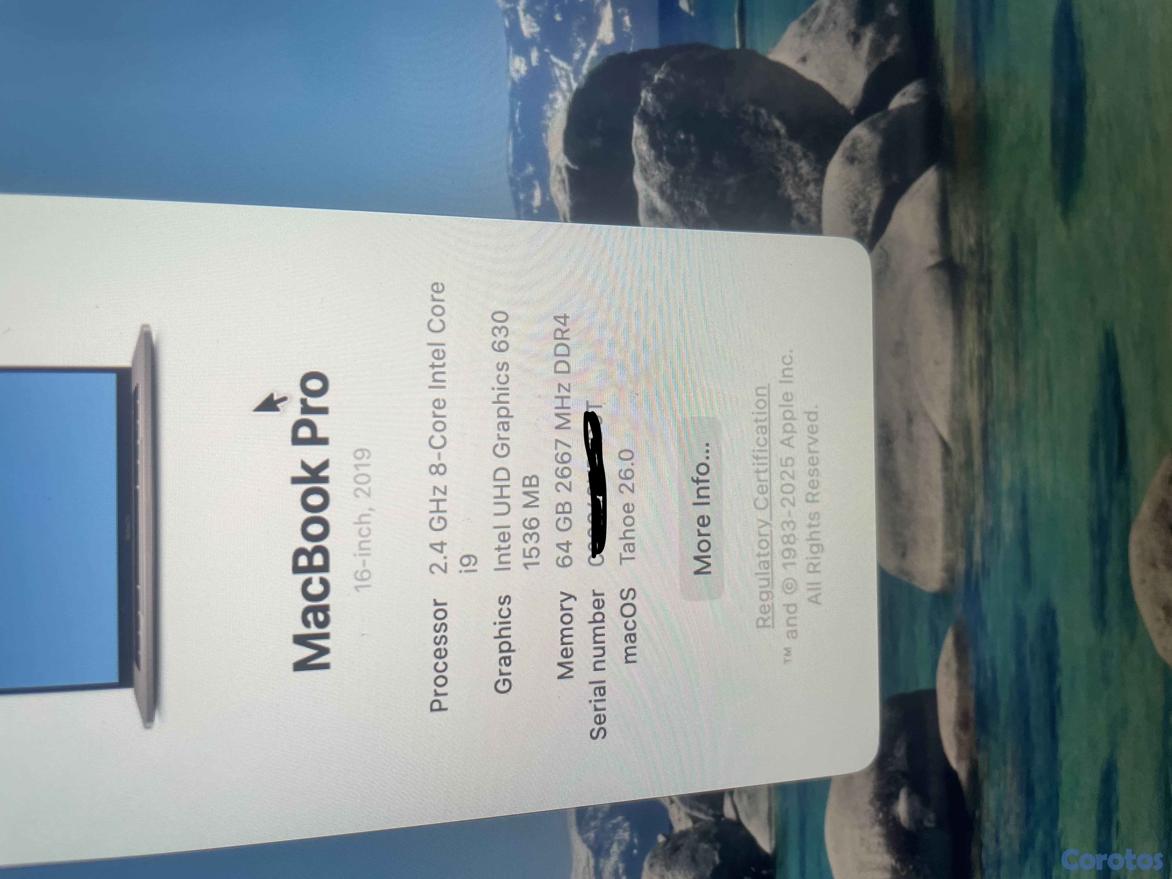 computadoras y laptops - Macbook Pro 16 2019 i9 2.4ghz, 64gb ram, 1tb ssd  5