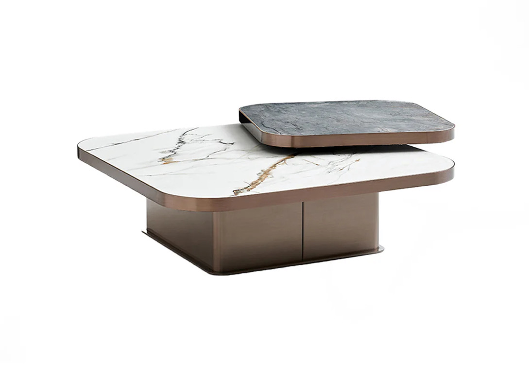decoración y accesorios - MESA DE CENTRO CON TOPE EN CERAMICA GRIS Y BLANCO BASE TONALIDAD MARRON 0