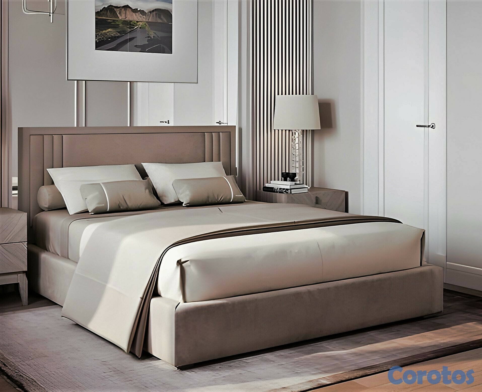 muebles y colchones - Cama tapizada color Beige+ colchon. Nueva 1
