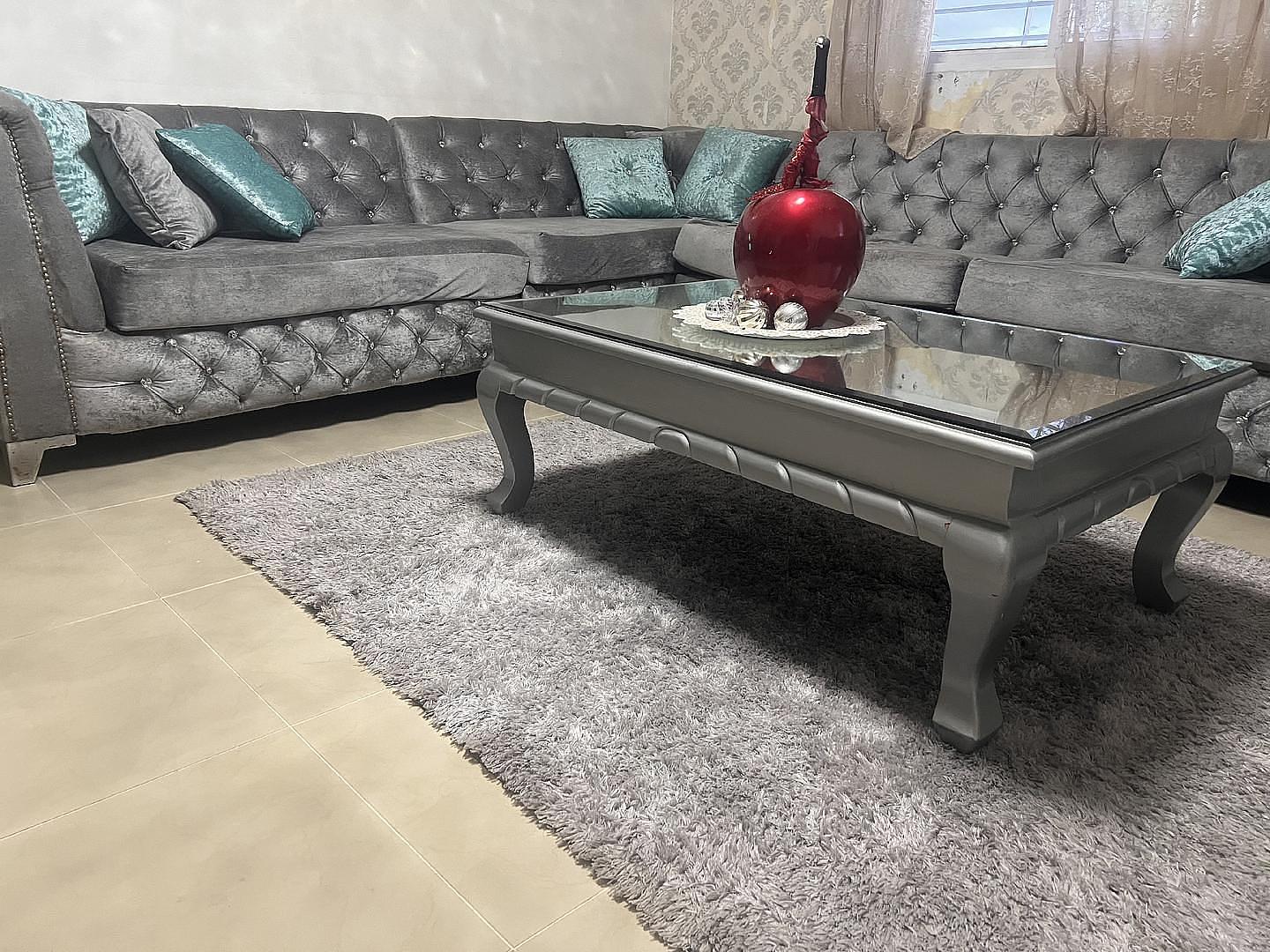 muebles y colchones - Mueble tipo L con mesa de centro tope de cristal 3