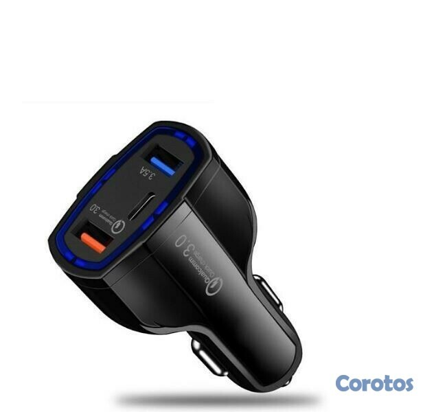 otros electronicos - Cargador de vehículos de 3 puertos carga rapida con puerto tipo C 1