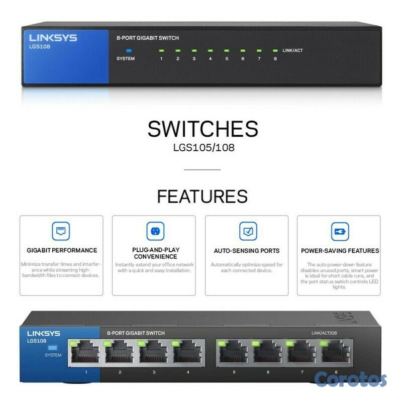 computadoras y laptops - SWITCH 8 PUERTOS  POE,L INKSYS Gigabit escritorio,empresarial  LGS108 1