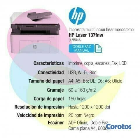 impresoras y scanners - MULTIFUNCIONAL LASER HP MFP M137FNW IMPRESOR, ESCAN,COPIA, WI-FI 1
