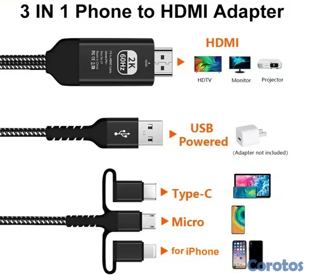 otros electronicos - Cable HD 3 en 1 2