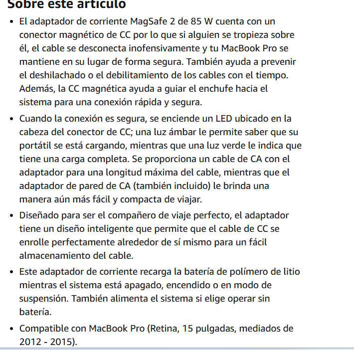 computadoras y laptops -  Adaptador de corriente para MacBook Pro 3