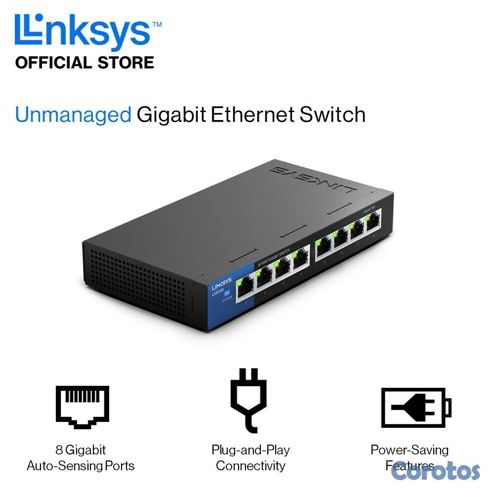 computadoras y laptops - SWITCH 8 PUERTOS  POE,L INKSYS Gigabit escritorio,empresarial  LGS108 3