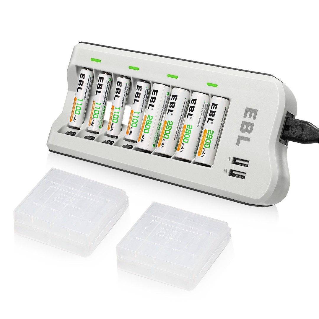 otros electronicos - Cargador de Batería Recargable EBL AA AAA Baterias Incluidas & Puertos USB 