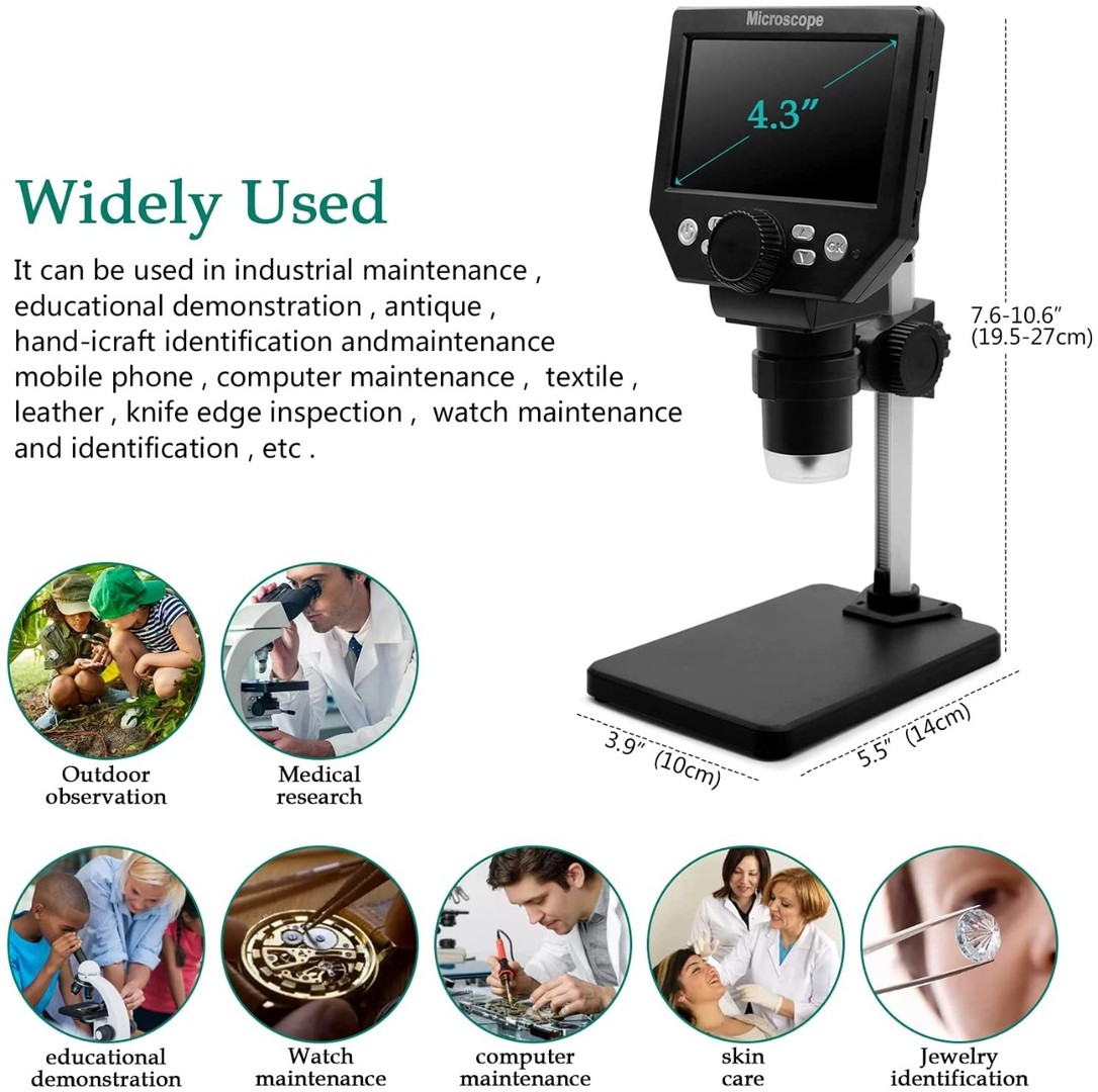 equipos profesionales - Microscopio USB digital con pantalla 4.3 pulgadas 1000X soporte ajustable 2