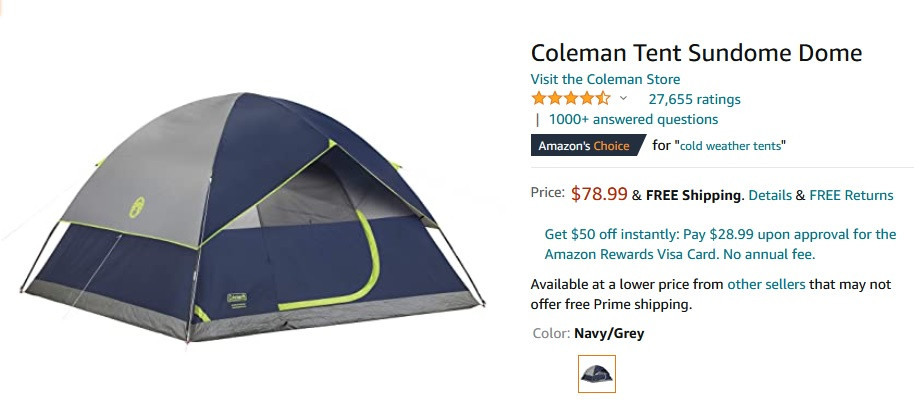 tours y viajes - Casa de campaña / tienda para acampar / Coleman Tent Sundome Dome