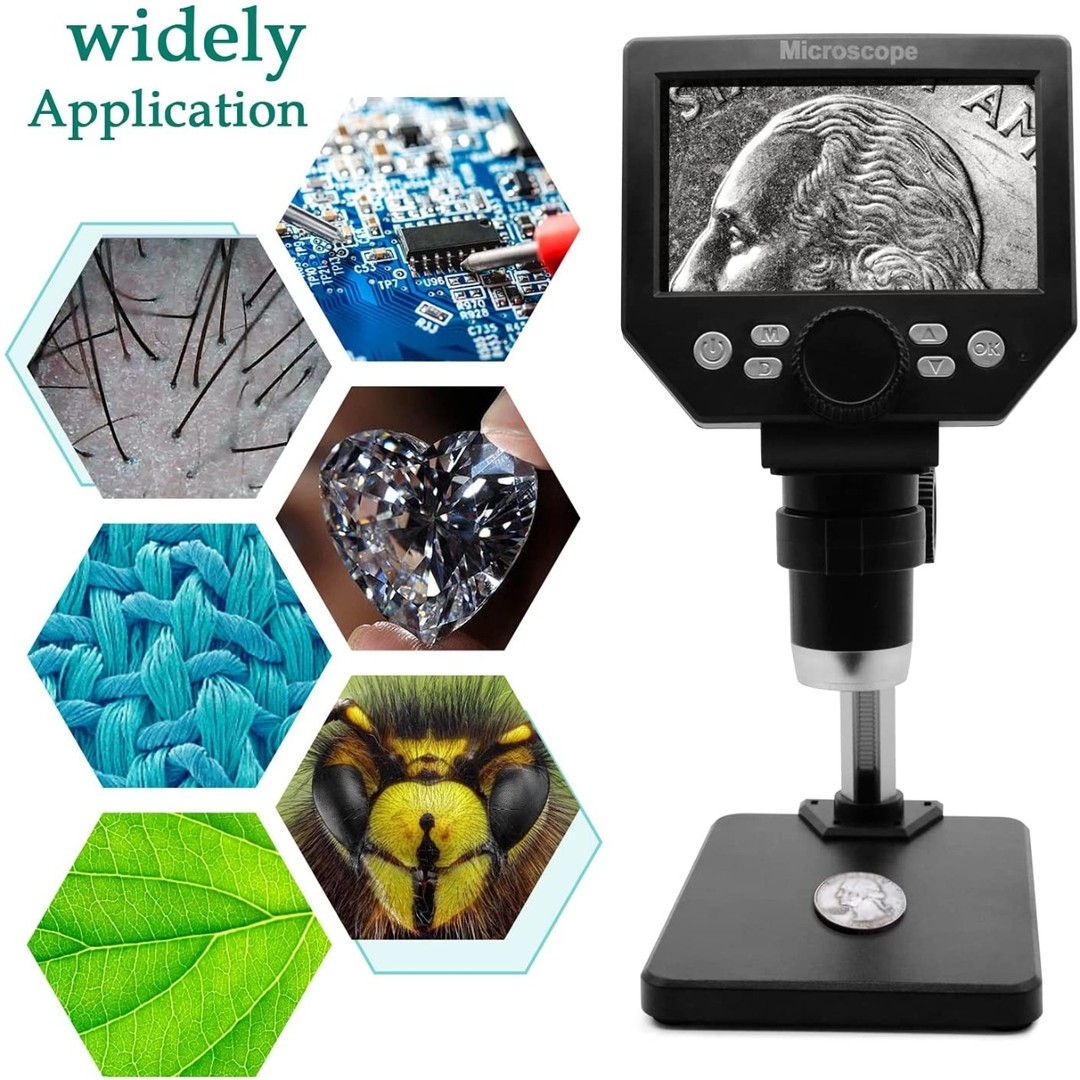 equipos profesionales - Microscopio USB digital con pantalla 4.3 pulgadas 1000X soporte ajustable 3
