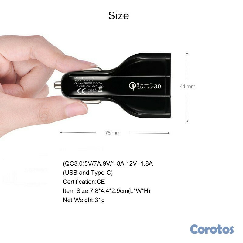 otros electronicos - Cargador de vehículos de 3 puertos carga rapida con puerto tipo C 5