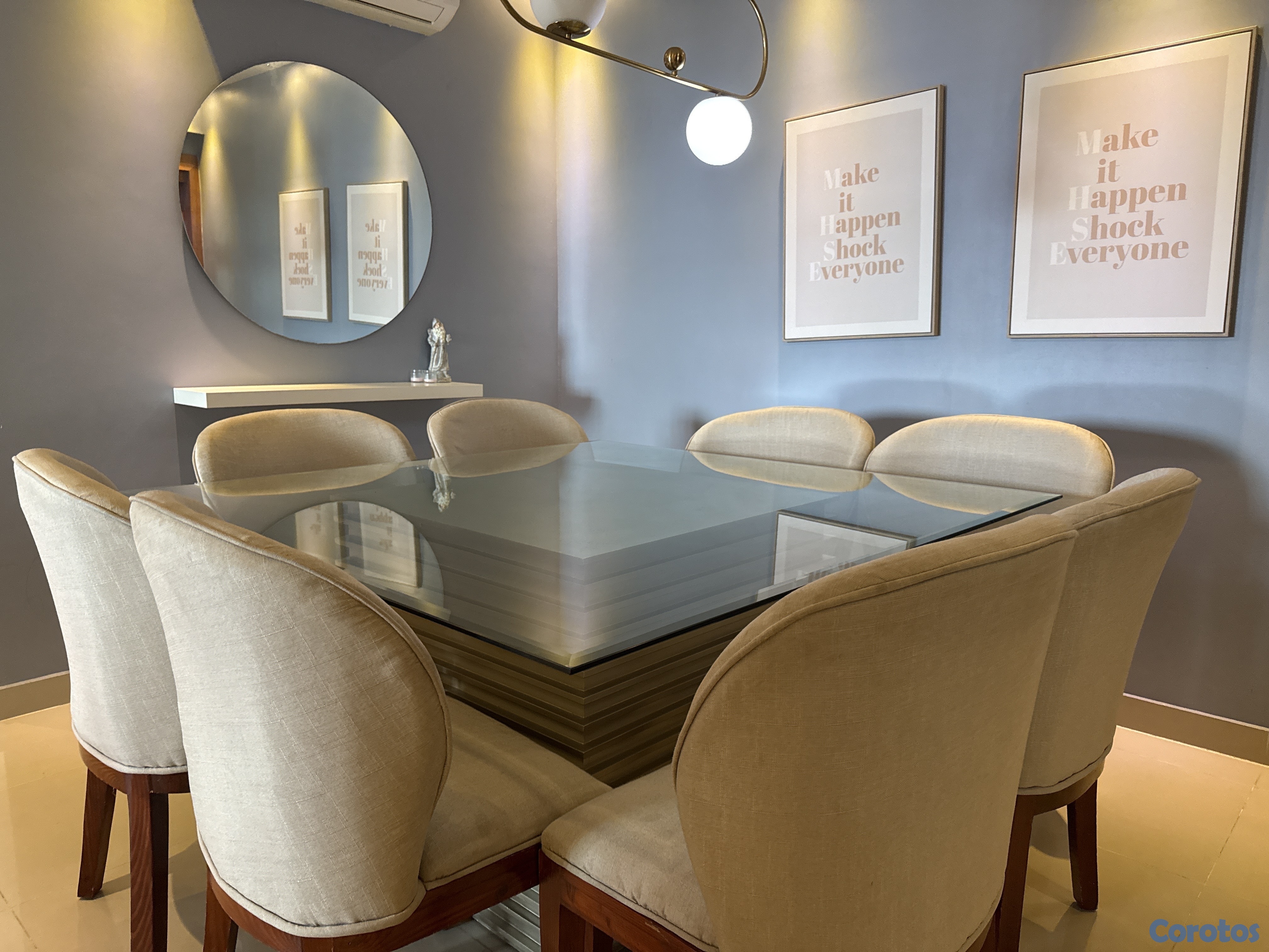 muebles y colchones - mesa para comer de cristal con 8 sillas  1