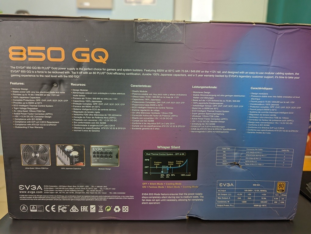 computadoras y laptops - POWER SUPPLY EVGA 850 GQ 80+ GOLD 850W Semi Modular NEW!!!!!!!!!!!!!!!!! 1