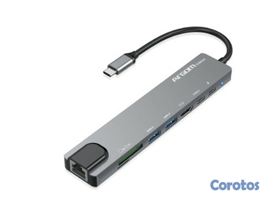 computadoras y laptops - HUB USB ARGOM ONEAXESS TIPO-C, 8 EN 1, 2X USB 3.0, 1X HDMI, 2X TIPO-C +PD SLOT, 