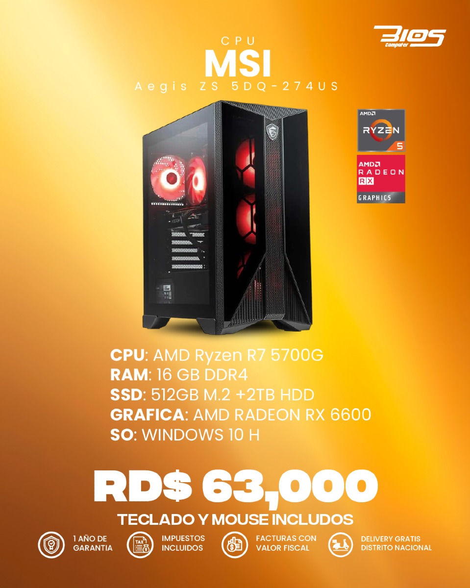 computadoras y laptops - CPU MSI Aegis ZS 5DQ-274US 0