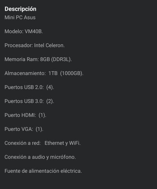 computadoras y laptops - 🖥️ Mini PC Asus – Lista para trabajar o estudiar 1