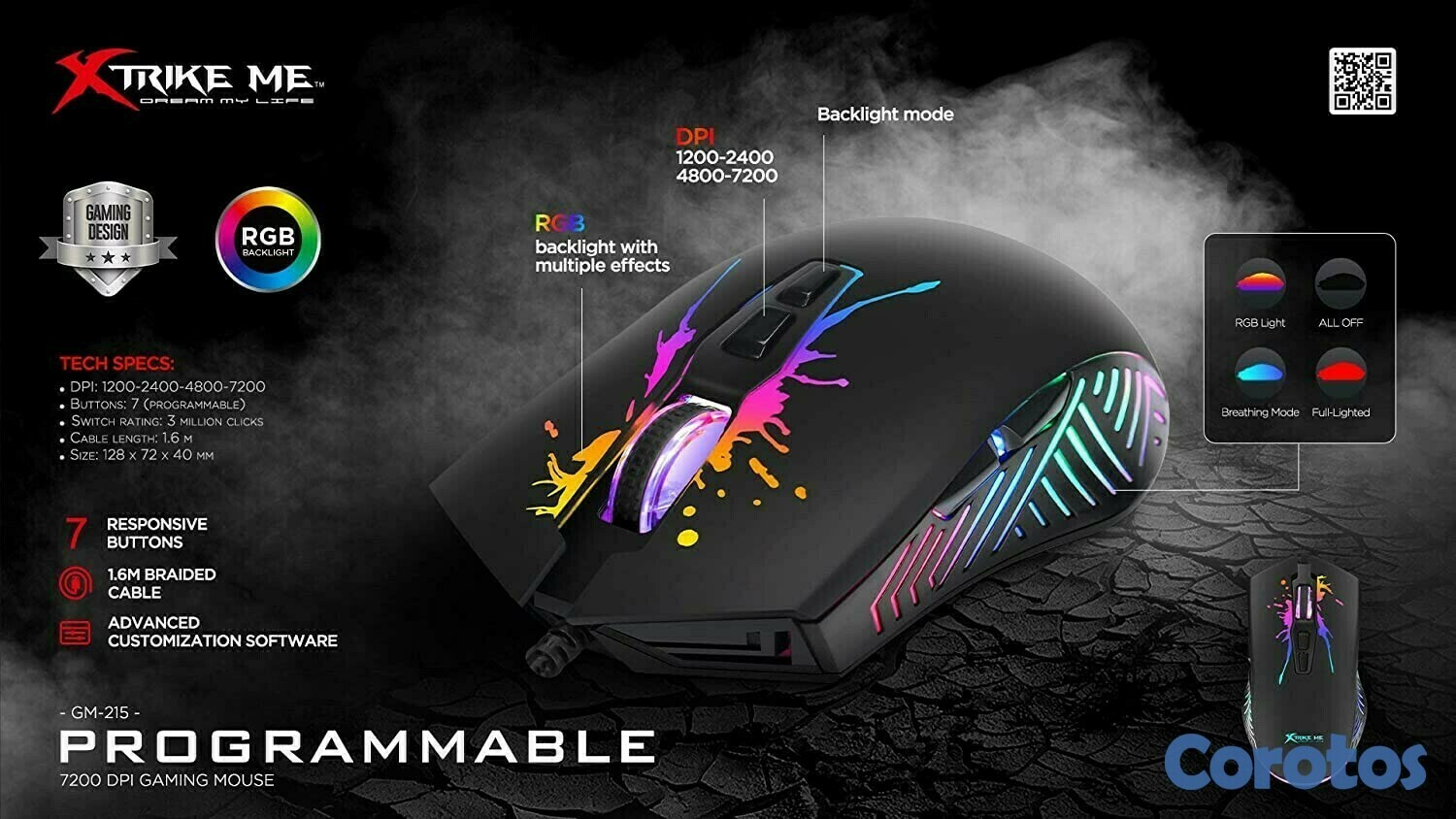 computadoras y laptops - MOUSE GAMING 7200dpi 7BOTONES  XTRIKE ME
GM215 1