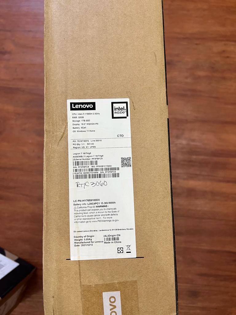 celulares y tabletas - Lenovo Legion 7 RTX3060 Intel i7 32GB/1TB 2