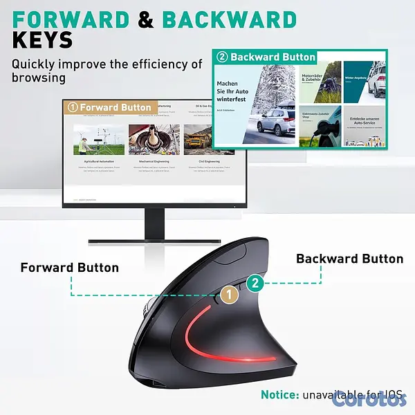 computadoras y laptops - Mouse vertical ergonómico inalámbrico recargable  4