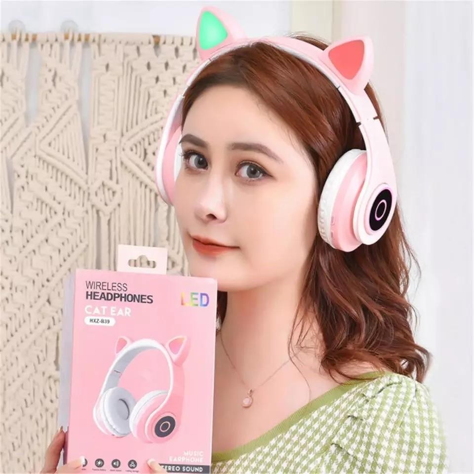 accesorios para electronica - Audifonos inalámbricos con reproductor MP3, luces LED orejas de gato tiktok 2