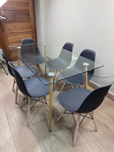 muebles y colchones - Juego de comedor nórdico importado, mesa de cristal de 6 sillas 1