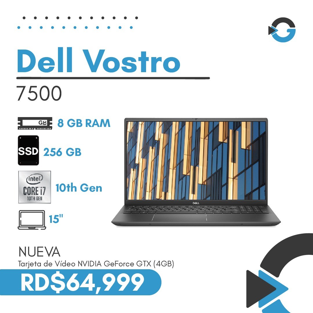 computadoras y laptops - Laptop Dell Vostro 7500 Core i7 256GB SSD 8GB RAM Gráfica NVIDIA GeForce (4GB)