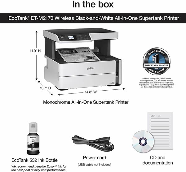 impresoras y scanners - IMPRESORA EPSON ECOTANK M2170, DÚPLEX, ESCANEO & COPIA , ETHERNET, IMPRIME, WIFI 0
