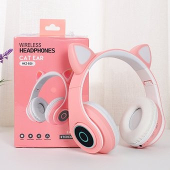 accesorios para electronica - Audifonos inalámbricos con reproductor MP3, luces LED orejas de gato tiktok 3