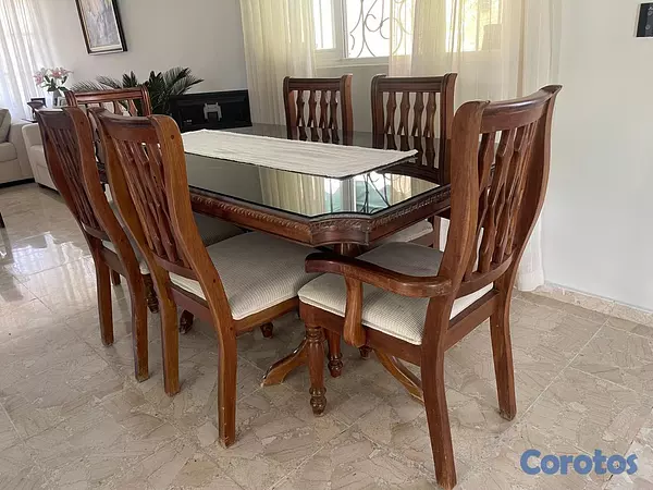 muebles y colchones - Comedor De 6 Silla En Caoba Natural Y Tope De Cris 2