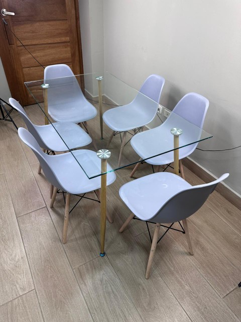 muebles y colchones - Juego de comedor nórdico importado, mesa de cristal de 6 sillas 2