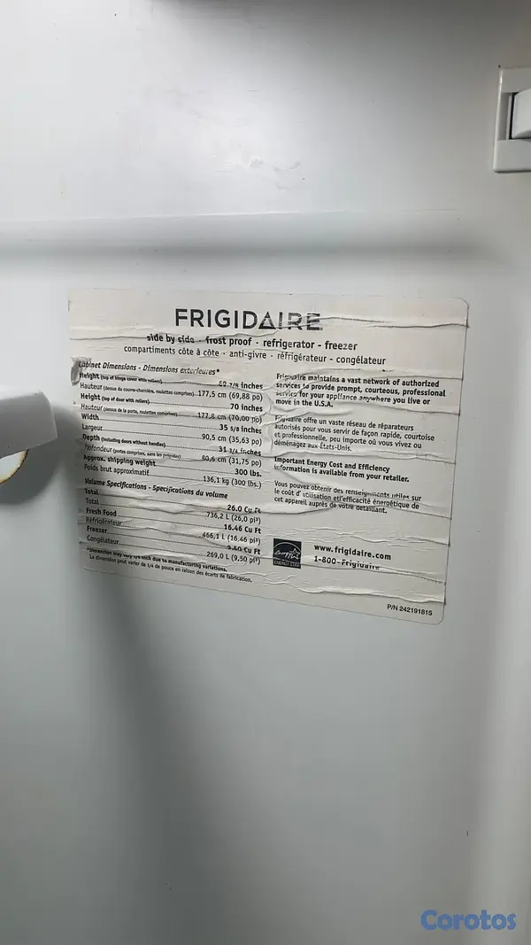 electrodomesticos - Vendo nevera Frigidaire barata 26 pies cubicos 5