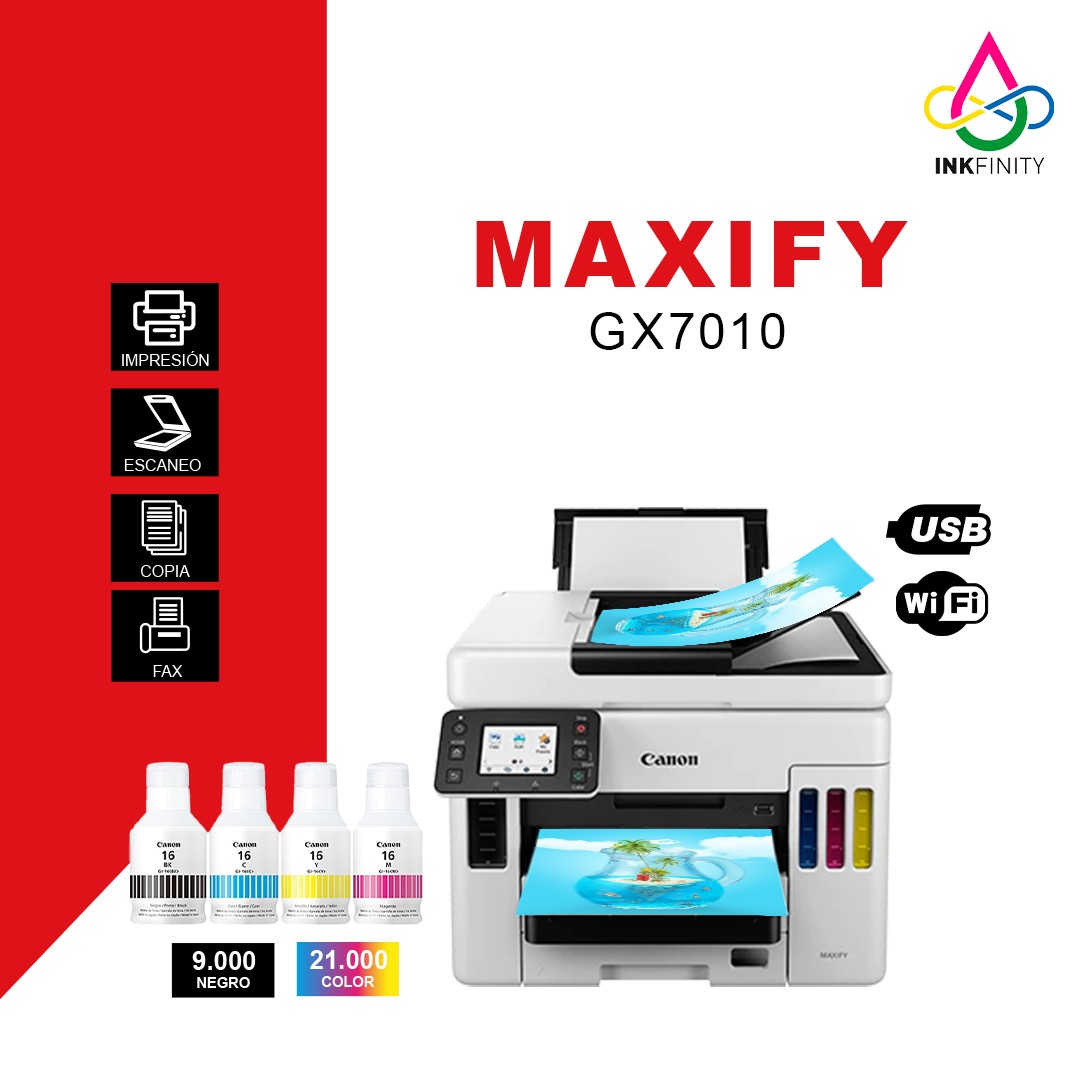 impresoras y scanners - CANON MAXIFY GX7010 , SISTEMA TINTA CONTINUA, COLOR 45PPM EN NEGRO Y 24PPM COLOR