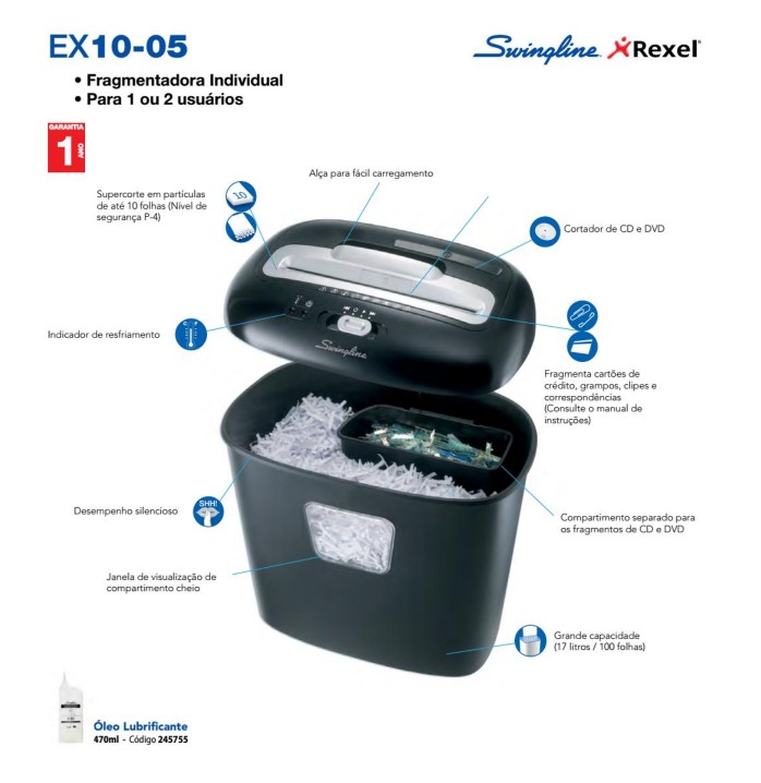 computadoras y laptops - TRITURADORA DE PAPEL SWINGLINE EX10-05, CAPACIDAD DE CORTE MANUAL 10 HOJAS  2