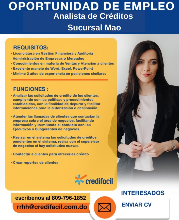 empleos disponibles - ENCARGADA DE SUCURSAL OFICINA MAO