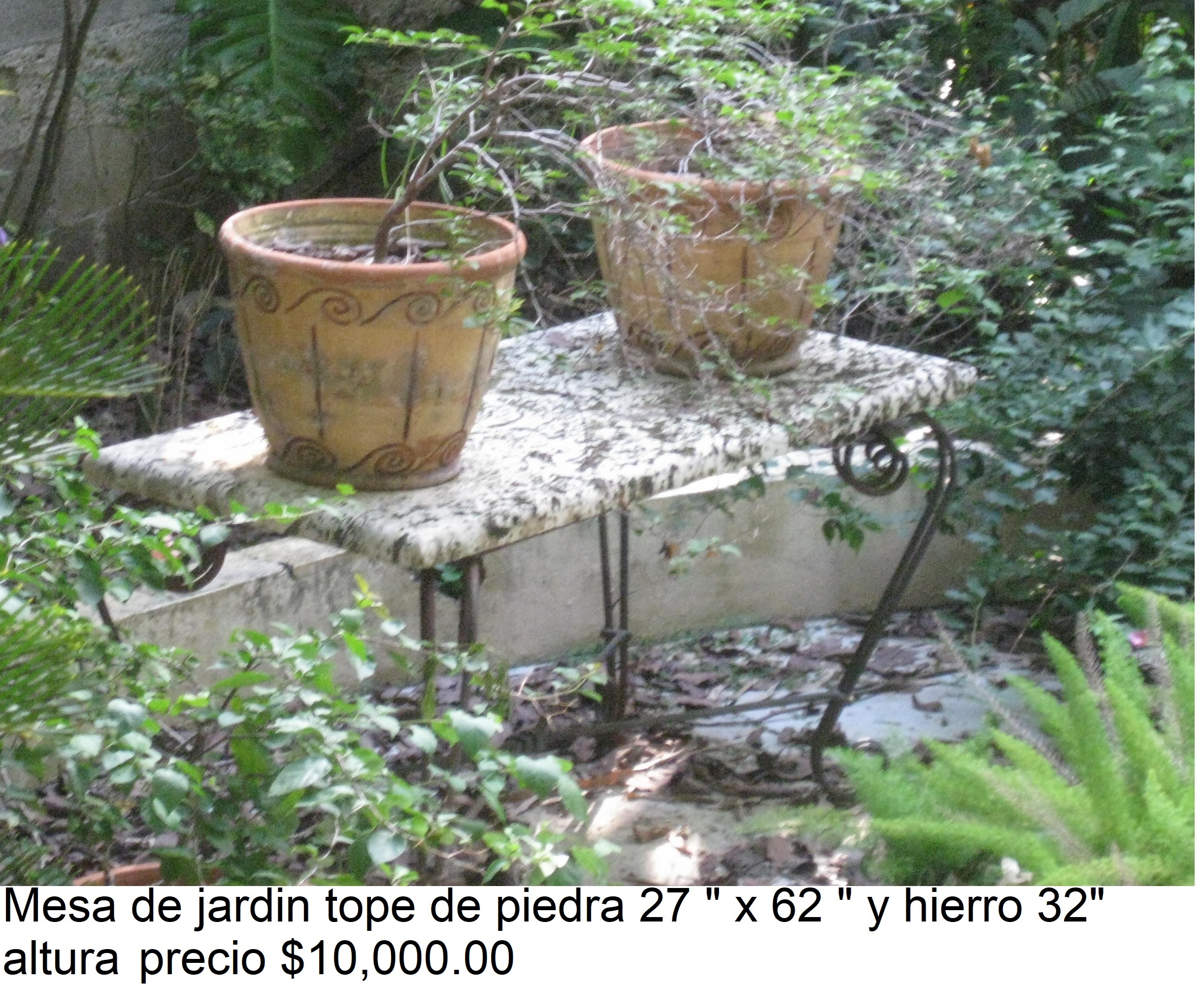 herramientas, jardines y exterior - Excelente mesa para jardín con tope de piedra y base hierro