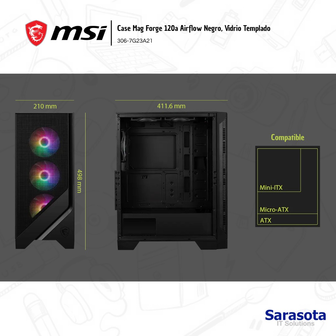 accesorios para electronica - Msi Case Mag Forge 120a Airflow Mid Tower ATX Vidrio templado 1
